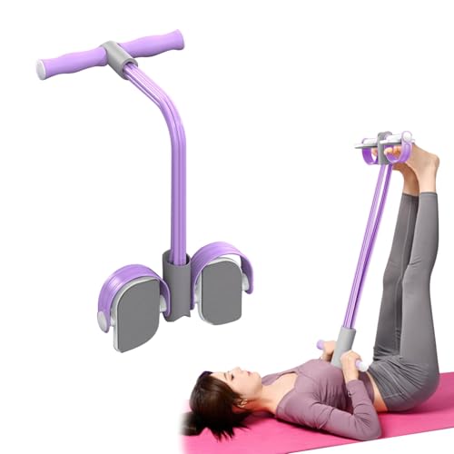 Abdominal Trainer, Sit-Up Training Equipment, 6 Tubes Fitness Elastic Pull Rope, Tension Rope Pull Up Pilate Foot Pedal Resistance Band Workout Tool Ab Shaper - color: Purple