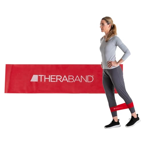 THERABAND Resistance Band Loop, Professional Latex Mini Band for Lower Pilates, Crossfit, Yoga, Stretching, Physical Therapy, Strength Training without Weights, 12 Inch, Red, Medium, Beginner Level 2 - color: Red - Medium, size: 12 Inch