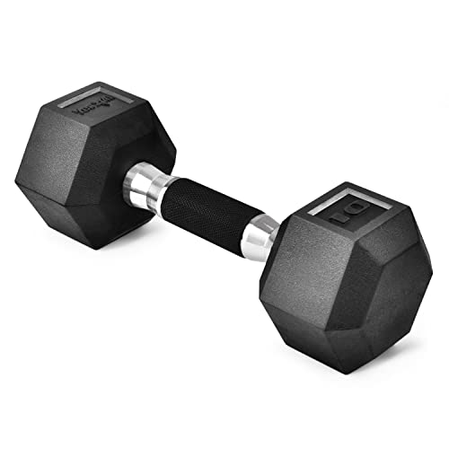 Yes4All Rubber Grip Encased Hex Dumbbell – Hand Weights With Anti-Slip 5-50 LBS Single - color: B. 10 Pounds