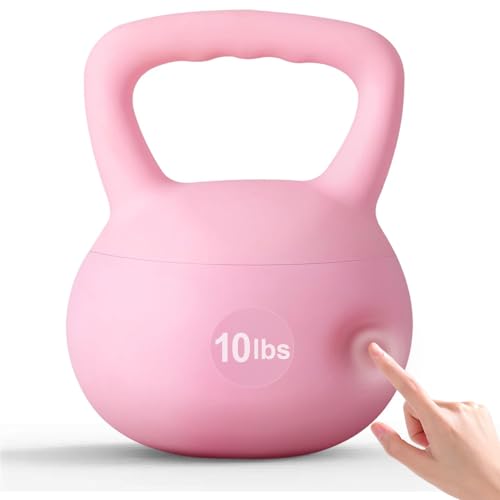 soges PVC One-Piece Kettlebell with Wide Handles, Strength Training Kettlebells 5lb to 35lb Optional for Women of Different Levels, Iron Sand Filled Soft Kettlebell - color: 10lbs - Pink