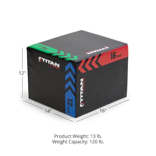 Titan Fitness Heavy Foam Plyometric Box - Pro-Duty HIIT Exercise Foam Plyo Step-Up, Box Squat, Home Garage Gym Training, Youth & Regular Sizes - style: 12 x 14 x 16 inch (Youth Size)