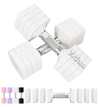 Adjustable Dumbbell Set for Women Men 7.5LB/10LB/15LB/20LB/25LB Each - color: White, style: 7.5LB Each [15 LBS Total]