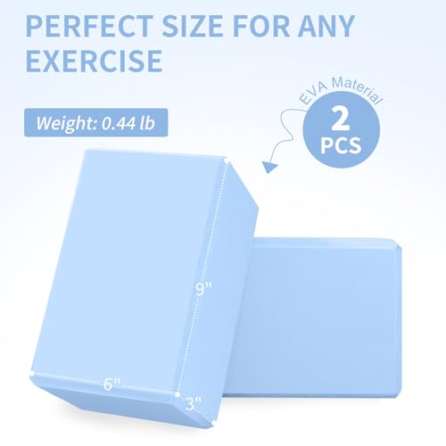 Yoga Block 2 Pack 9"x6"x3", Sturdy Yoga Foam Blocks, High Density & Non Slip Surface for Pilates & Stretching, Fitness Accessories for Stability & Balance
