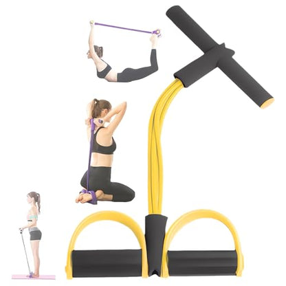 21 Fitness Resistance Bands-4 Tube Pedal Ankle Puller - 2023 New Sit up Leg Stretch Rope Exercise Bands with Handles, Stretching Workout Fitness Bands for Arm Weights Exercise Equipment - color: Yellow