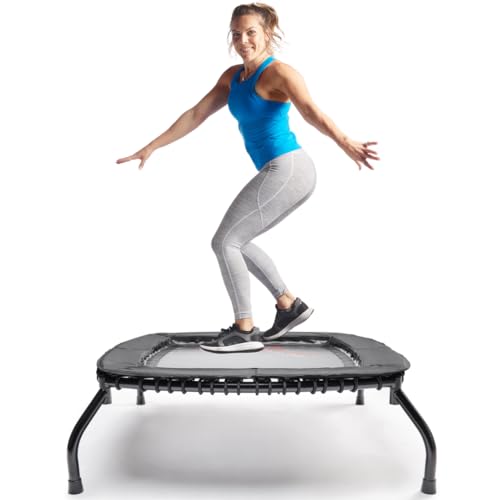 Sunny Health & Fitness Springless Mini Fitness Trampoline – Premium Adjustable Bungee-Style Indoor/Outdoor Exercise Rebounder for Quieter and Safer Workouts