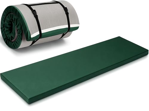 Lyrow 2 Inch 72"x24" Thick Foldable Yoga Mat with Carry Strap, Non-slip Portable Foam Gym Mat for Yoga, Pilates and Stretching - color: Dark Green