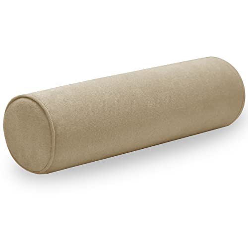 Cylinder Round Memory Foam Support Pillows Cervical Neck Roll Pillow with Pillowcase Soft, Comfortable and Breathable for Sleeping, Chair, Car, Sofa，Travel Light coffee-24X6