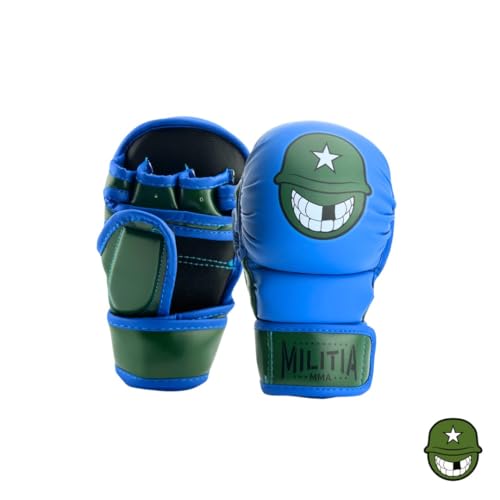 Milita MMA - 7oz MMA Sparring and Training Gloves, Open Palm, Men & Women & Children, Kickboxing, Boxing Mauy Thai, Hybrid MMA Grappling, Padded Fingerless Gloves - color: Blue & Green, size: Small