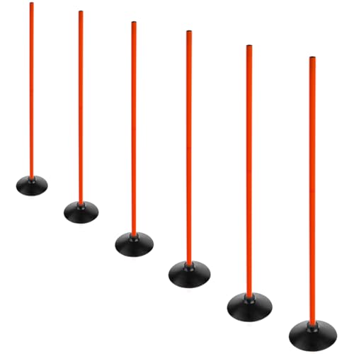 Orange Soccer Agility Poles Set Detachable Sports Trainning Speed Pole Slalom Poles with Rubber Base Sport Traning Equipment - color: Pack of 6, style: 4.9 FT