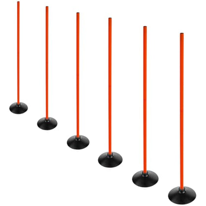 Orange Soccer Agility Poles Set Detachable Sports Trainning Speed Pole Slalom Poles with Rubber Base Sport Traning Equipment - color: Pack of 6, style: 4.9 FT