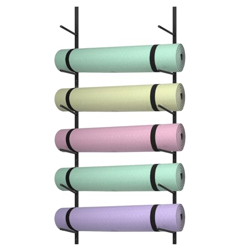 6 Tier Yoga Mat Rack,Yoga Mat Holder Wall Mount,Yoga Mat Storage Rack,Holds 30 lbs for Foam Rollers,Resistance Bands,Home Gym