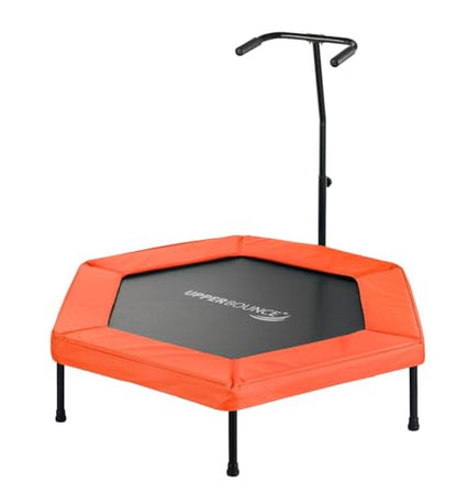 Upper bounce Mini Workout Trampoline Adjustable tshaped handrail – Hexagonal rebounder Kids & Adults – Fitness Trampoline Equipment Supports up 220lbs. (Orange, 50 Inches)