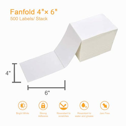 4000 Labels/8 Stacks 4" x 6" Fanfold Direct Thermal Shipping Address Labels Compatible with Zebra 2844 & Rollo Printer - color: Zb-4"x6"-8stacks(4000 Labels)