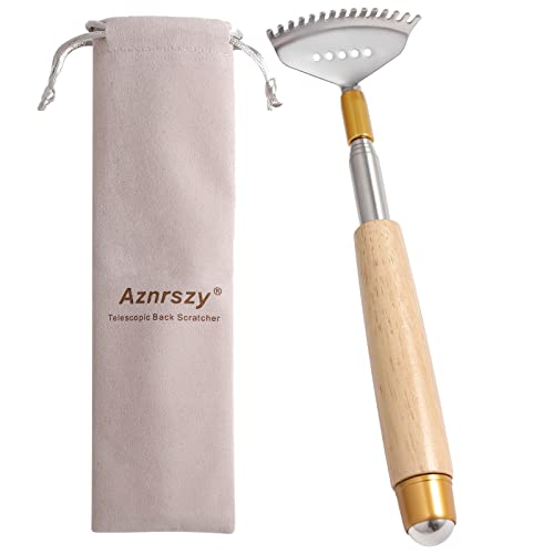 Best Telescoping Back Scratcher, Back-Scratcher for Women Men Kids with Wood Handle, Steel Massage Roller, Wide Claw, Handheld Head Scratcher Back Massager Extend Up to 24Inch - color: Natural Wood, size: 1 Count (S-24")