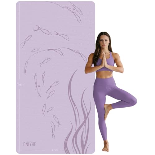 Extra Wide Yoga Mat 76"x40"x10mm TPE Double-Width Exercise Mat for Couples, Tall Yogis & Home Workouts, Non-Slip, Free of PVC & Latex - color: Light purple + Purple