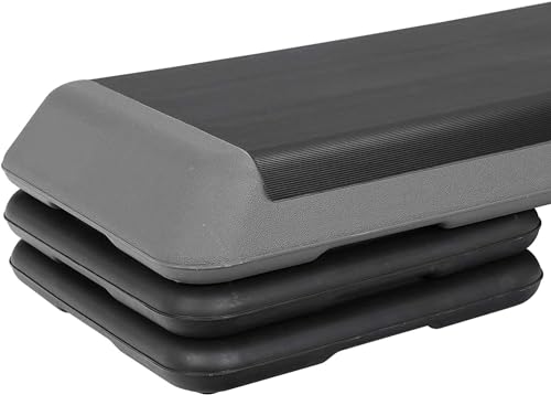 43" Exercise Aerobic Step Platform, Adjustable Fitness Stepper, with 4 Removable Risers for Home Gym Cardio Strength and Training - color: Black