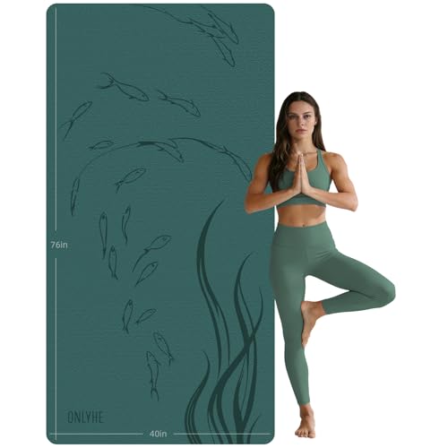 Extra Wide Yoga Mat 76"x40"x10mm TPE Double-Width Exercise Mat for Couples, Tall Yogis & Home Workouts, Non-Slip, Free of PVC & Latex - color: Green + Orange