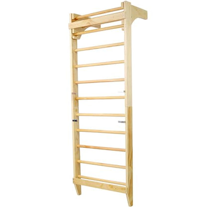 Adjustable Swedish Stall Bars & Pull-Up Bar for Home Gym, Physical Therapy - Heavy-Duty Beech/Pine Wood, Space-Saving Wall-Mounted Design