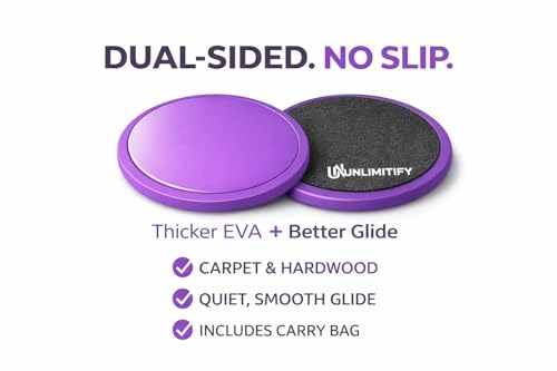 Core Sliders for Carpet & Hard Floors – Dual-Sided Exercise Discs for Home Workouts, Pilates & Ab Training, Smooth & Carpet Gliding Design with Storage Bag (Purple)