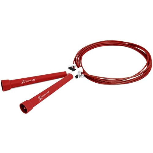 ProsourceFit Speed Jump Rope 10’ Adjustable Length, Super Fast Turning for Cardio, Boxing - color: Red