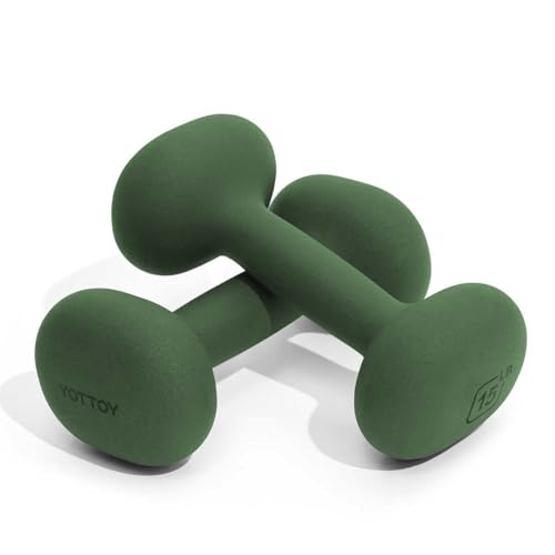 YOTTOY Weights Dumbbells Set for Women,2-15 Pound Dumbbells Set of 2, Non-Slip Hand Weights for Home Workouts, Portable Strength Training Neoprene dumbbell - color: Green, size: 15LB-Pair