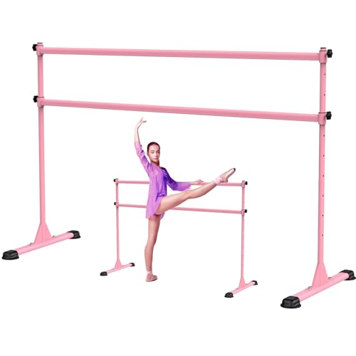 Freestanding Height Adjustable Ballet Barre - color: 6ft (Steel Crossbar, Pink)