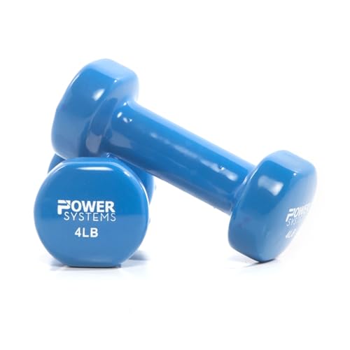 Power Systems Deluxe Vinyl Coated Dumbbells – Color-Coded, Non-Slip Grip Hand Weights, Multiple Weight Options, Sold in Pairs - style: 4lbs