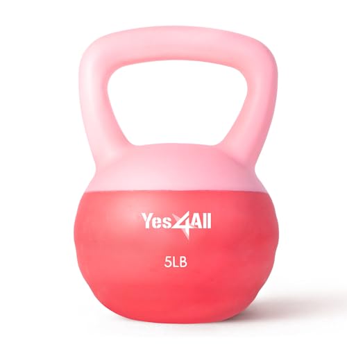 Yes4All Soft Kettlebell, PVC Strength Training Kettlebells for Women, Floor Protection & Quiet, Wide Handle, Aesthetic Soft Weights (5,10,15,20lb) for Home Gym, Fitness Beginners - color: 05lb - Pink