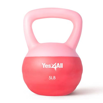 Yes4All Soft Kettlebell, PVC Strength Training Kettlebells for Women, Floor Protection & Quiet, Wide Handle, Aesthetic Soft Weights (5,10,15,20lb) for Home Gym, Fitness Beginners - color: 05lb - Pink