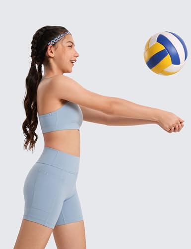CRZ YOGA Girls Butterluxe Y Back Sports Bra - Yoga Athletic Casual Tops Scoop Neck Spaghetti Strap Padded Crop Kids Teen