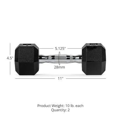 Titan Fitness Pair Rubber Coated Hex Dumbbells, Roll-Resistant Hexagonal Free Weights, Chrome-Coated Handles with Knurling, Strength Training Equipment - style: 10 lb, Pair