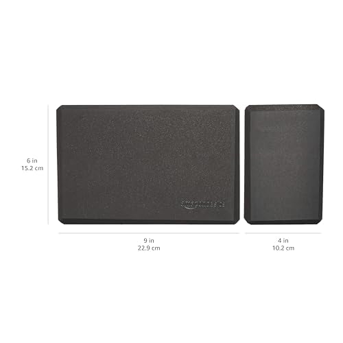 Amazon Basics Non-Slip Yoga Blocks, Set of 2, Deepen Poses, 4" x 9" x 6", Black