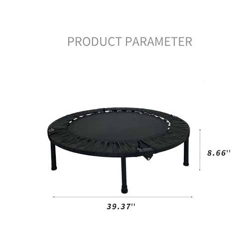 40"/48" Foldable Mini Trampoline for Kids & Adults, Fitness Rebounder with 5-Level Adjustable Foam Handle, Max Load 450 lbs, Indoor/Outdoor Exercise Trampoline for Home Workouts (Black 2)