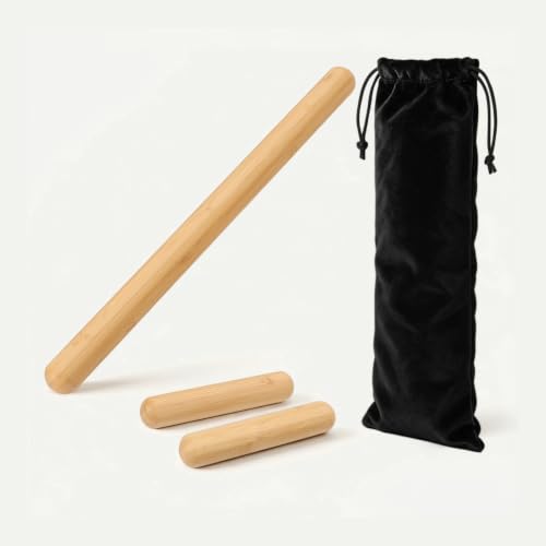 3PCS 100% Natural Solid Bamboo Massage Sticks,GuaSha Bamboo Massage Rollers for Back,Legs,Full Body,Deeply Deep Tissue Massage,Muscle Relax,Body Shaping,Portable Therapy Set(with Storage Bag)