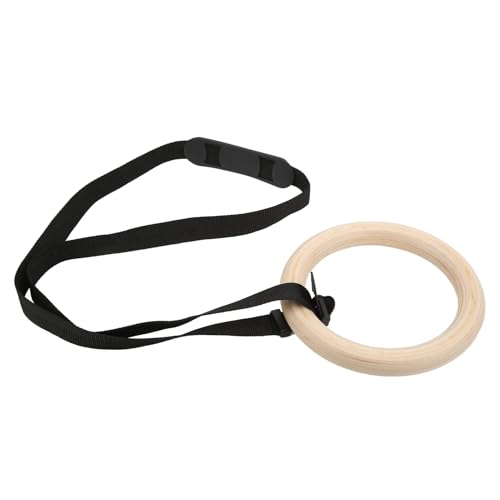 1 Pair of Adjustable Buckle Straps, 330-Pound Wooden Belt Gymnastics Rings, Pull-Up Training Rings, Suitable for Fitness