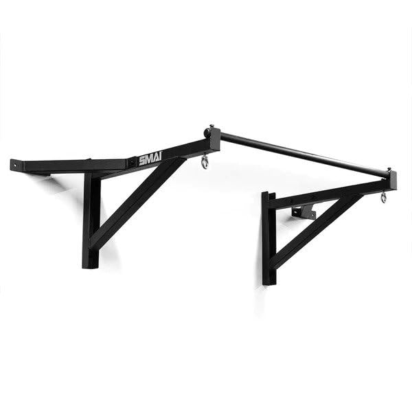 Wall-Mounted Pull Up & Chin Up Bar with Bag Bracket - Heavy-Duty Indoor/Outdoor Home Gym Fitness System for Upper Body Workout and Bag Training.