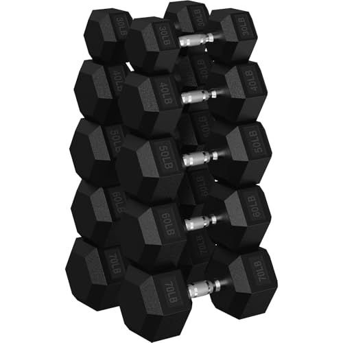 HANDBODE Rubber Coated Hex Dumbbell Set, 90-640 lb - size: 500 lb Set (Pair of 30, 40, 50, 60, 70 lb)