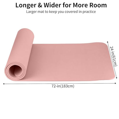 Thick TPE Yoga Mat for Beginners, Non-Slip Cushioned Yoga Mat with Carrying Strap for Pilates, Stretching and Home Workout