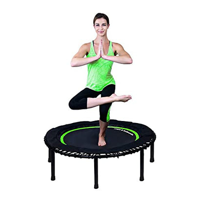 LEAPS & REBOUNDS 40" Adjustable Stability Bar Attachment with 40" Mini Fitness Trampoline and Home Gym Rebounder for Cardio Exercises, Green
