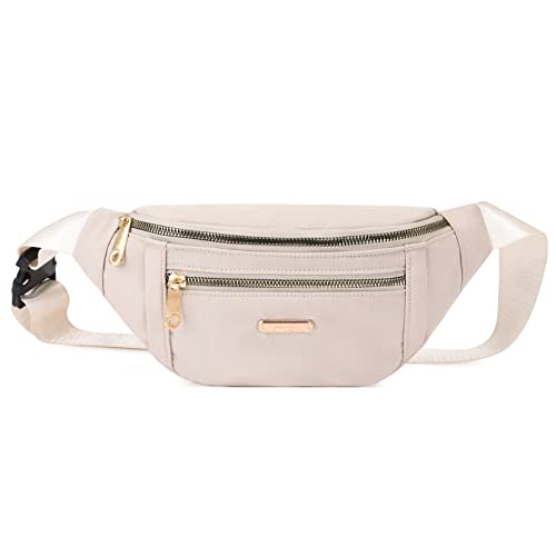 Crossbody Fanny Pack for Men&Women,Large Waist Bag & Hip Bum Bag with Adjustable Strap for Outdoors Workout Traveling Casual Running Hiking Cycling - color: Milky White