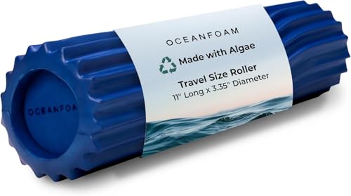 Ripple Travel Foam Roller (11" x 3.35") Firm Mini Foam Roller for Physical Therapy, Deep Tissue Massage, Back Pain - High Density, Ergonomic Wave Textured - Yoga, Exercise (Royal Blue)