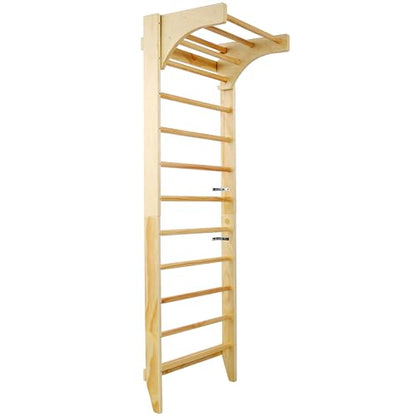 Adjustable Swedish Stall Bars & Pull-Up Bar for Home Gym, Physical Therapy - Heavy-Duty Beech/Pine Wood, Space-Saving Wall-Mounted Design