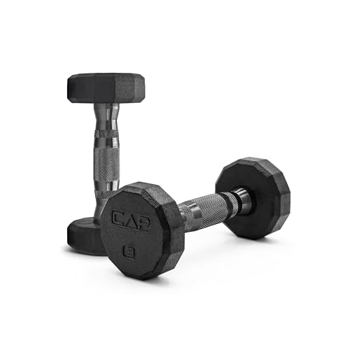 CAP Rubber Coated Dumbbell Weights, Free Weights for Home Gym Strength Training, Anti-Roll Hex Dumbbells with Black, Chrome & Comfort Grip Handles, Pairs & Sets - size: 3 lb - Pair, style: 12-Sided - Black Handle