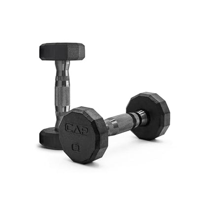 CAP Rubber Coated Dumbbell Weights, Free Weights for Home Gym Strength Training, Anti-Roll Hex Dumbbells with Black, Chrome & Comfort Grip Handles, Pairs & Sets - size: 3 lb - Pair, style: 12-Sided - Black Handle