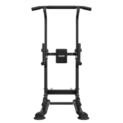 VEVOR Pull Up Bar, 330 LBS Power Tower Dip Station, Workout Dip Station with H-Shaped Stable Base & Back Pad, Adjustable 12 Level Height Free Standing Chin Up Bar for Back, 4-Level Adjustable Back Pad