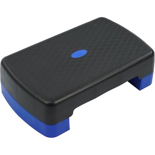 Fitvids Aerobic Step Platform Trainer with Adjustable 2-Level Risers, 400 Pound Weight Capacity – Non-Slip Exercise Stepper for Cardio, Strength, and Fitness Workouts, 18-Inch, Multiple Colors - color: Black and Blue