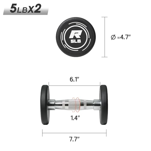 RitFit 5-250 LBS PVC Encased Round Dumbbell sets with Knurled Handle and Optional Rack, Strength Training Equipment for Home Gym - style: 5LB×2