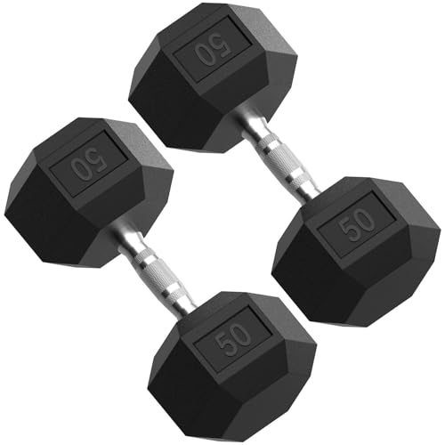 PAPABABE HEX Dumbbell Set 2.5-125lb, Rubber Encased Home Gym Dumbbells, Exercise & Fitness Weights Dumbbells for Women & Men, Hand Weight for Strength Training - size: 50 lb, Pair, style: Chrome Handle