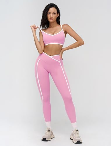 Contrast Workout Sets for Women 2 Piece Yoga Gym Sets Color Block Sports Bra Crossover High Waist Leggings Pilates Outfits