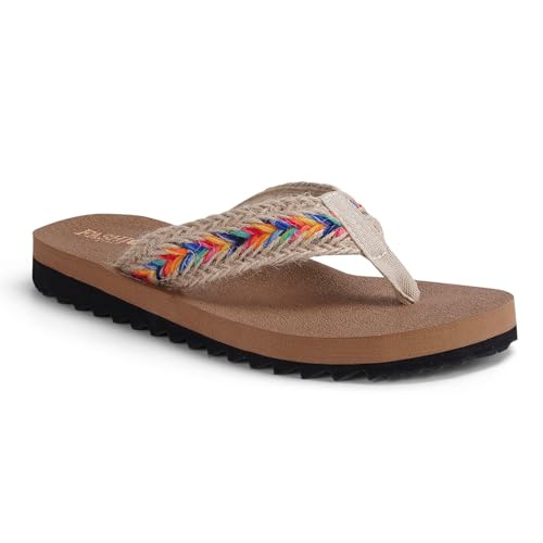 Women's Cushion Flip-Flops Orthotic Comfortable Yoga Mat Thong Sandals With Arch Support - color: Khaki-jute, size: 8